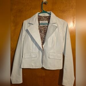 WILSONS LEATHER White Leather Women's Blazer with Leopard Lining